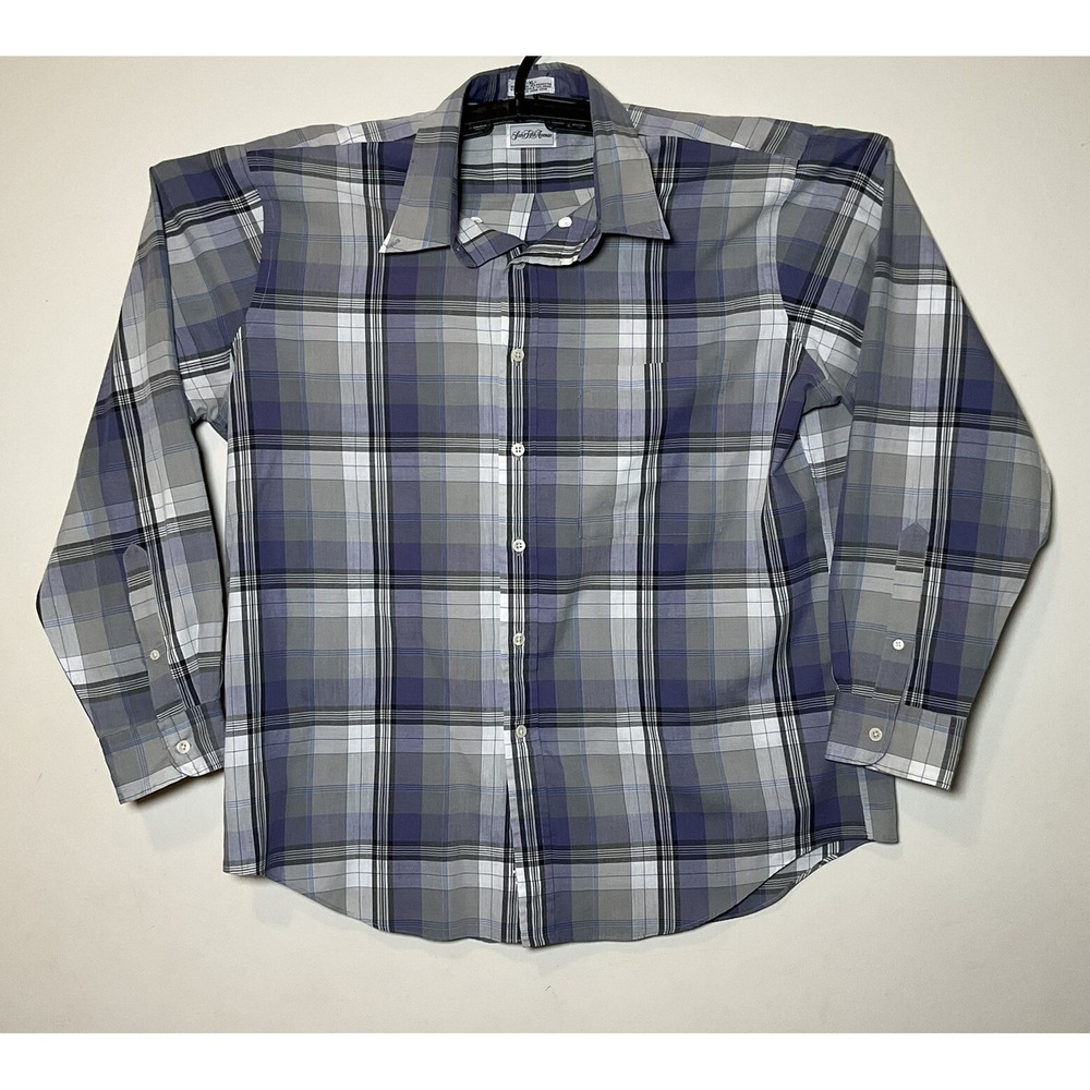 Saks Fifth Avenue Plaid Button Down Shirt XL Preppy Classic Office Wear Men Gray